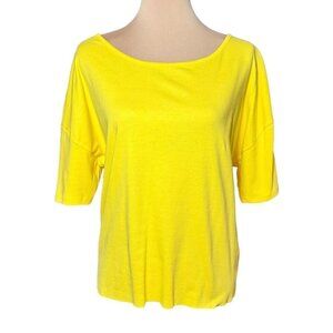 Sweet Pea By Stacy Frati Bright Yellow High Low Crewneck T-Shirt Top Sz.M